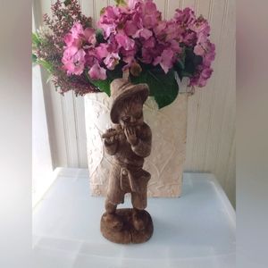 Vintage Hand Carved Wood Boy Playing Flute Made in Spain 15inches Tall